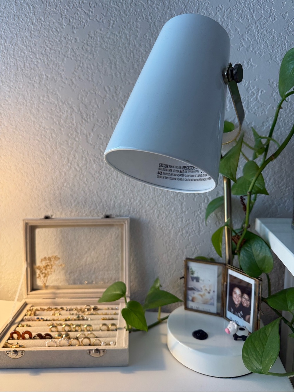 White and Gold Desk Lamp with Built-In USB Port